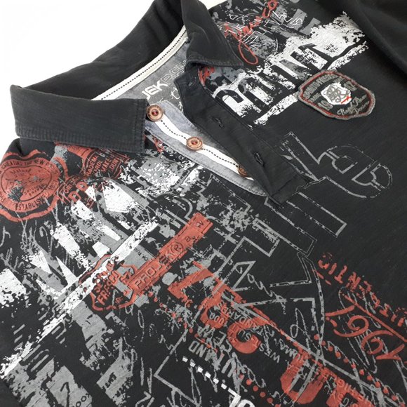 Project Raw Black Long Sleeve Graphic Printed Polo T-Shirt - Picture 3 of 16